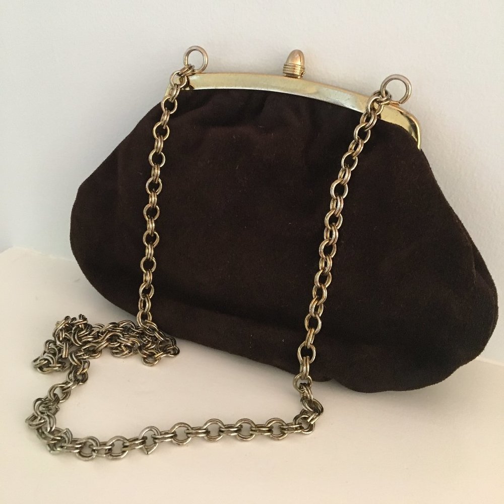 VIntage Suede Evening Bag with Gold Chain